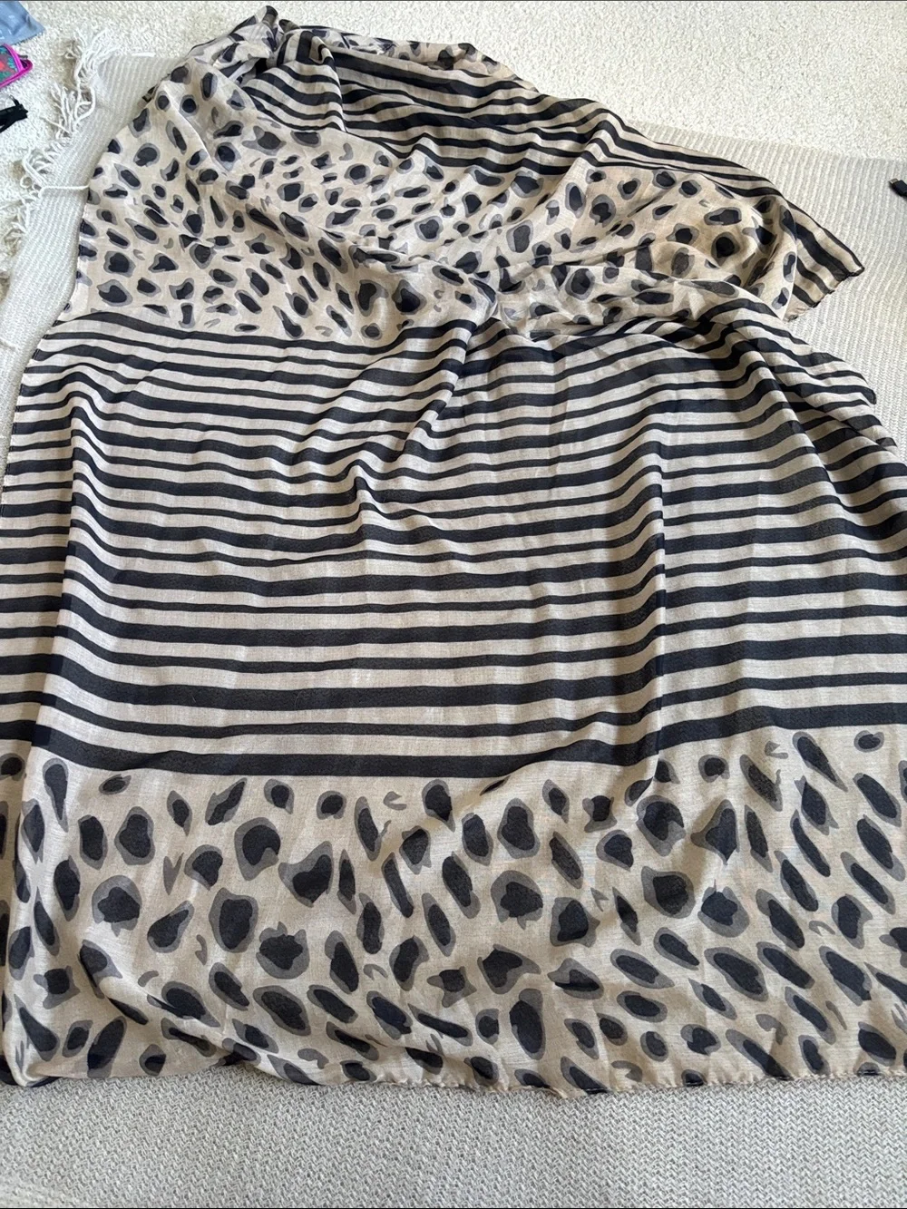 Charming Charlie Beige and Black Leopard & Stripe Scarf Wrap